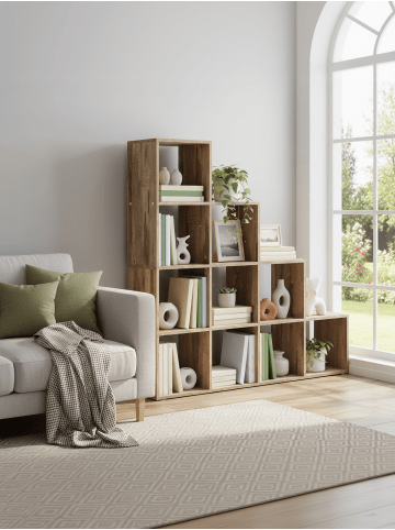 VASAGLE Bücherregal Custos in Milchkaffeebraun - (B)129.5 x (H)129.5 x (T)27 cm