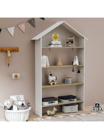 VCM  Holz Kinderregal Bücherregal Haus Regal Italu in Weiß / Honig-Eiche