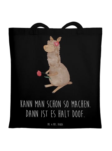 Mr. & Mrs. Panda Tote Bag Alpaka Blume mit Spruch in Schwarz