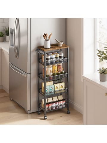 VASAGLE Rollwagen Dacey in Braun-Schwarz - (B)45.4 x (H)99.6 x (T)22 cm