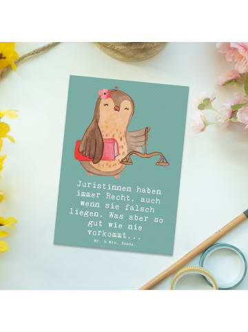 Mr. & Mrs. Panda Postkarte Juristin Recht mit Spruch in Meeresbrise
