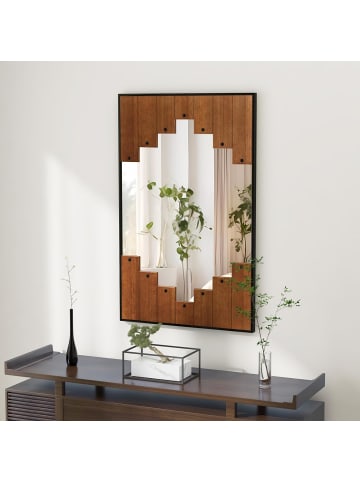 COSTWAY Wandspiegel Holzrahmen 66x95cm in Braun