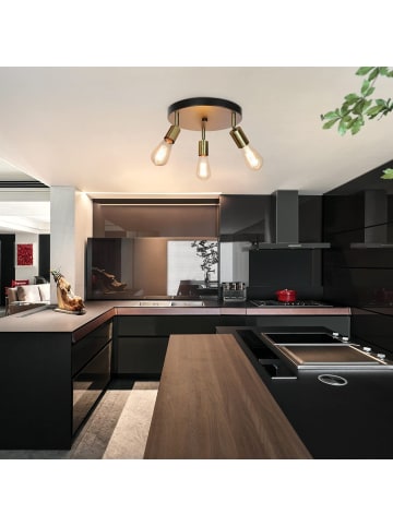 ZMH Deckenleuchte 3-flammige E27 in gold rund Vintage Metall Hallampe