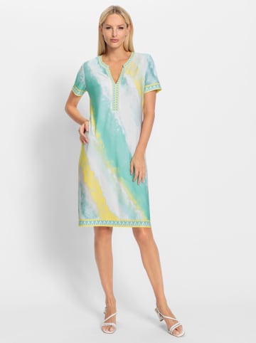 Heine Jersey-Kleid in blaugrün-limone-bedruckt