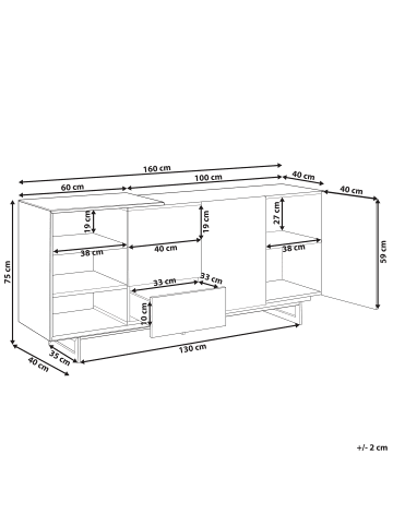 Beliani Sideboard FIORA in Braun/Schwarz - (W) 160 x (H) 75 x (L) 40 cm