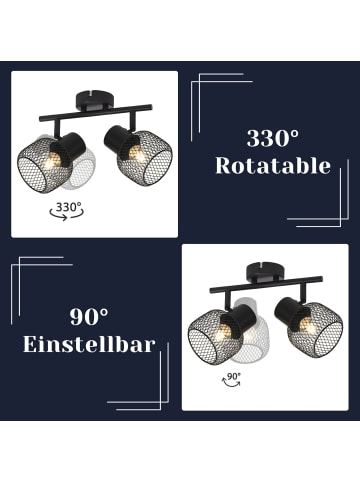 ZMH Deckenleuchte in schwarz 2-flammige E27 rund Vintage Metall verstelbar 330°