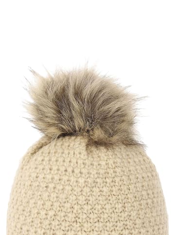 Faera Lurex Kunstfell Bommelmütze mit Fleece Innenfutter in Hellbraun
