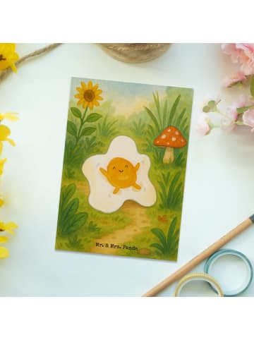 Mr. & Mrs. Panda Postkarte Spiegelei Ei Design ohne Spruch in Weiß