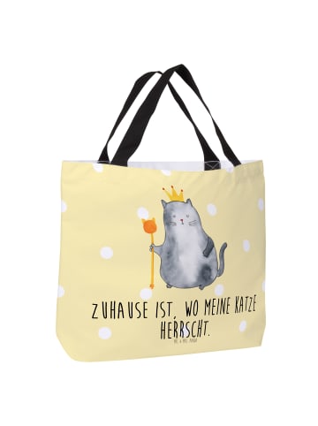 Mr. & Mrs. Panda Tote Bag Katze König mit Spruch in Gelb Pastell