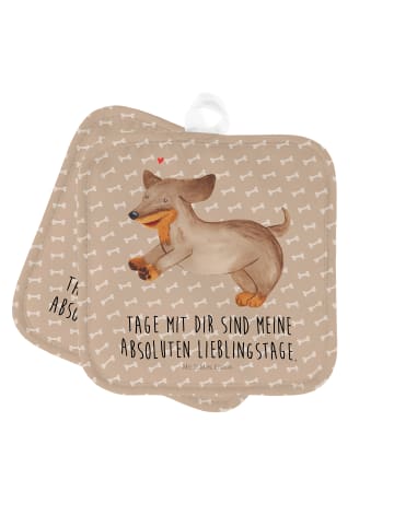 Mr. & Mrs. Panda 2er Set Topflappen  Hund Dackel mit Spruch in Hundeglück