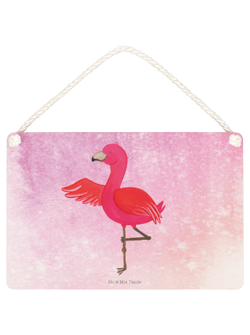 Mr. & Mrs. Panda Schild Flamingo Yoga ohne Spruch in Aquarell Pink