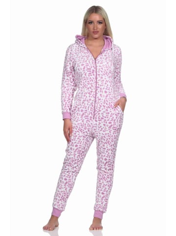NORMANN Schlafanzug Eteiler Jumpsuit Overall Coralfleece Animal Look - 76715 in pink