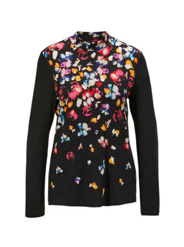 GOLDNER Druckshirt mit anschmiegsamem Stehkragen in schwarz / dunkelrot / geblümt