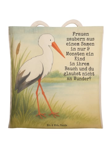 Mr. & Mrs. Panda Einkaufstasche Storch Design mit Spruch in Weiß