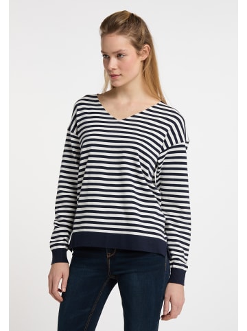 DreiMaster Damen Strickpullover in Marine Wollweiss