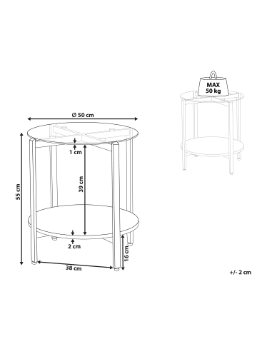 Beliani Beistelltisch LOVELL in Gold/Braun - (W) 50 x (H) 55 x (L) 50 cm