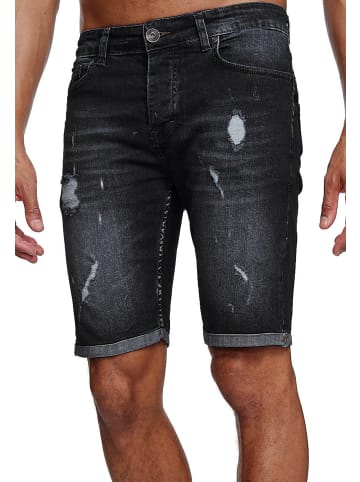 RESLAD Jeans Shorts Destroyed Used Washed in schwarz