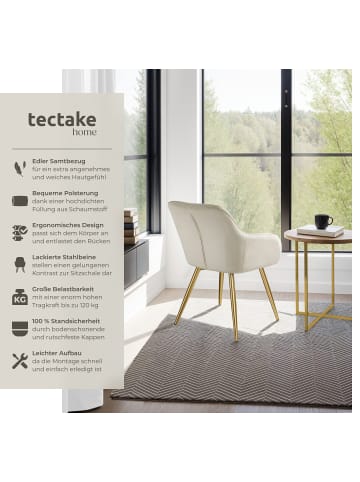 tectake Polsterstuhl mit Samtbezug, durchgehender Lehne, Stahlfüßen, modern