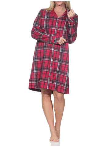 NORMANN Langarm Nachthemd durchknöpfbar Jersey in rot