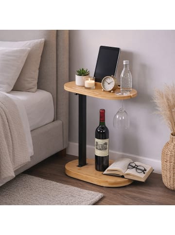 relaxdays Beistelltisch in Natur/ Schwarz - (B)40 x (H)45-82 x (T)22 cm