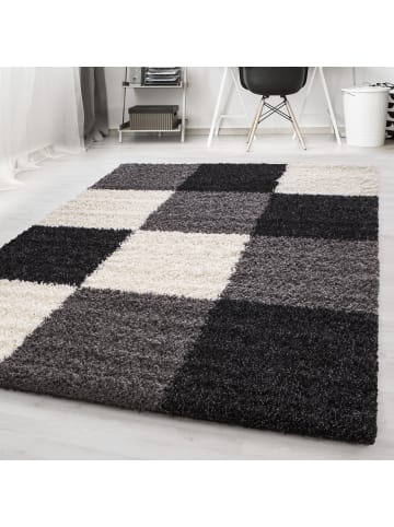 KADIMA DESIGN Teppich Hochflor Karo Polypropylen Wohnzimmer Shaggy in Schwarz