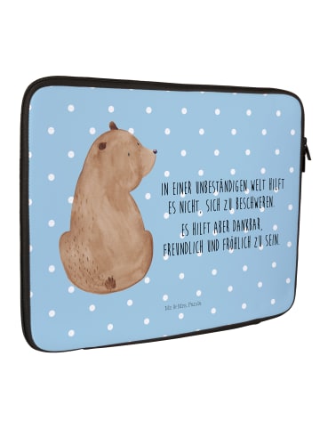 Mr. & Mrs. Panda Laptop Tasche Bär Schulterblick mit Spruch in Blau Pastell