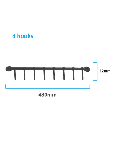 Intirilife Edelstahl Hängeleiste in Schwarz - 8 Haken