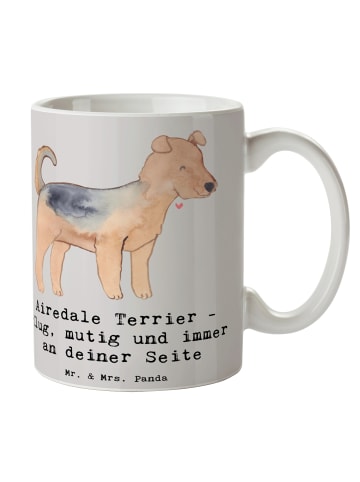 Mr. & Mrs. Panda Kaffeebecher Airedale Terrier mit Spruch in Grau Pastell