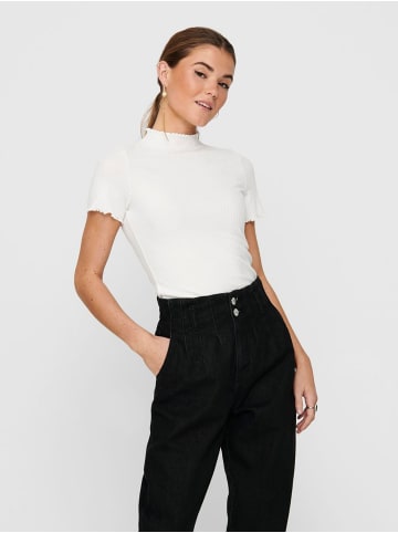 ONLY Geripptes Cropped T-Shirt Stehkragen Rundhals Top Gewellt ONLEMMA in Weiß