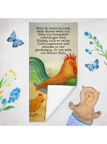 Mr. & Mrs. Panda Badehandtuch Hahn Korn Design mit Spruch in Weiß