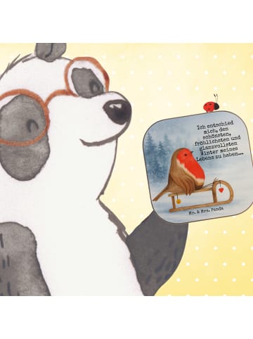 Mr. & Mrs. Panda Bierdeckel Rotkehlchen Schlitten Design mit Spruch in Weiß