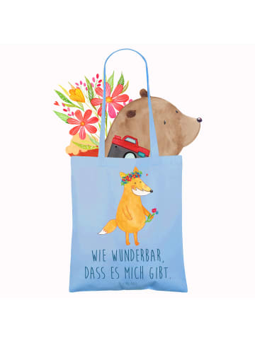 Mr. & Mrs. Panda Uni Tasche Fuchs Blumen mit Spruch in Sky Blue