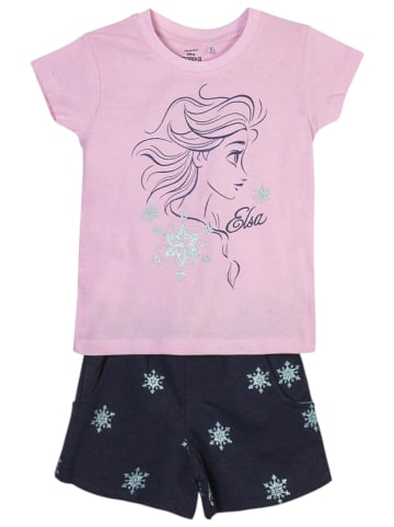 Cerda 2tlg. Outfit T-Shirt & Shorts Disney Frozen Elsa in Rosa-Dunkelblau