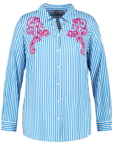 SAMOON Bluse Langarm in Magic Blue gemustert