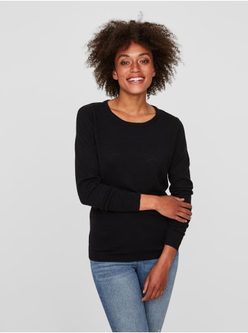 Vero Moda Feinstrick Pullover Struktur Rundhals Longsleeve VMCARE in Schwarz