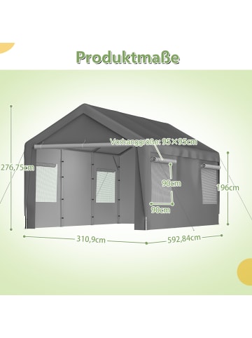 ABRIHOME Carport in Grau 3x6 m mit Roll Up Fenster Seitenwänden für Auto