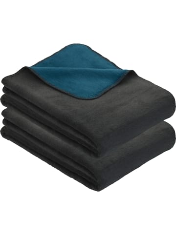 Erwin Müller Baumwollmischung Wohndecke 2er-Pack Matera in dunkelgrau/petrol