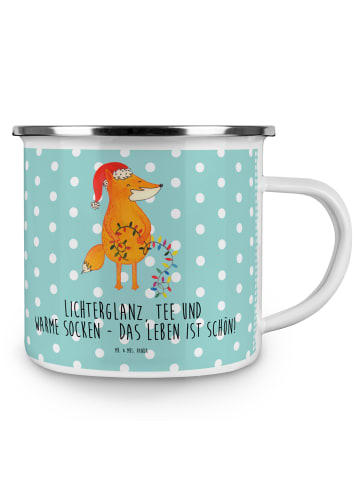 Mr. & Mrs. Panda Emaille Tasse Fuchs Weihnachten mit Spruch in Türkis Pastell