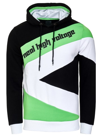 Rusty Neal Kontrast Color Block Kapuzen-Pullover in Schwarz / NeonGrün / Weiß