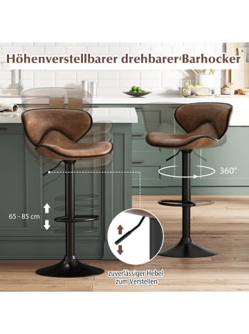 COSTWAY 2er Set Barhocker drehbar 45 x 53 x 81-101 cm in Braun