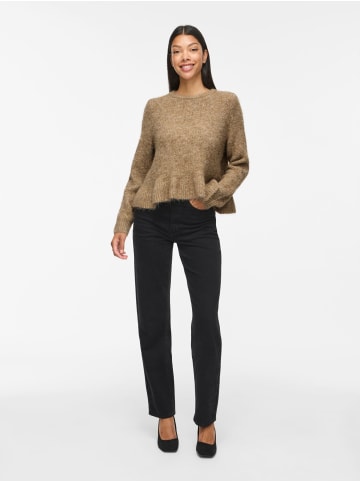 Vila L/S Flounce Knit Pullover in Dark Natural Melange
