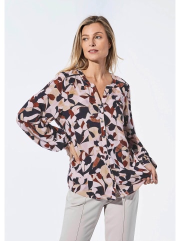 GOLDNER Kurzgröße:  Bluse mit Tunika Ausschnitt in sand / stein / schwarz / gemustert