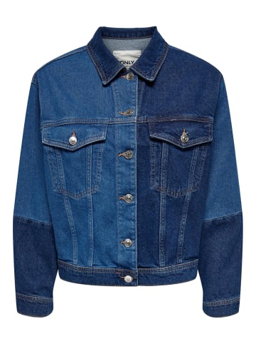 ONLY Colour Block Jeansjacke Langarm Denim Übergang Basic Vintage ONLKIM in Blau