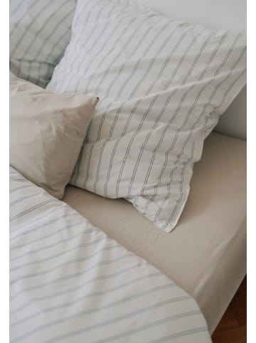 MELA Perkal Bettwäsche Set Style BHANU Stripes in naturweiss / blaue doppel streifen