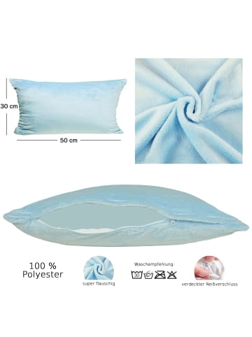 JACK 2er Set Teddy Flausch Kissen 30x50cm in hellblau