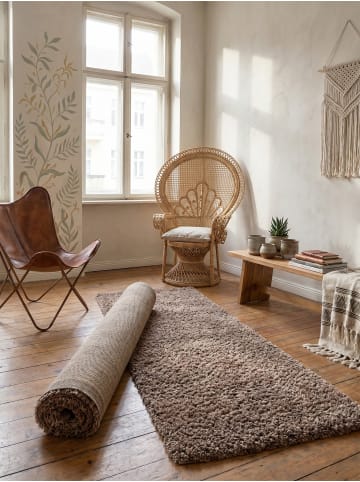 KADIMA DESIGN Teppich Hochflor Shaggy Waschbar Einfarbig RHEIN Strapazierfähig in Mokka