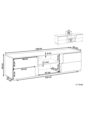 Beliani TV-Möbel STERLING in Braun/Schwarz - (W) 148 x (H) 40 x (L) 40 cm