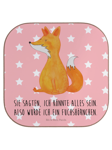 Mr. & Mrs. Panda Untersetzer Einhorn Fuchs mit Spruch in Rot Pastell