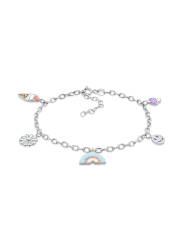 Elli Armband 925 Sterling Silber Blume, Fliegenpilz, mit Smiling Face, Smiling Face, Regenbogen in Silber