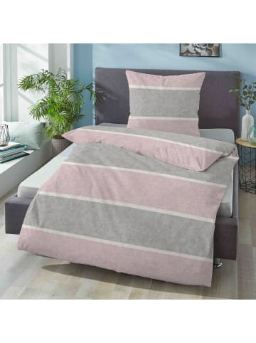 Biberna buntgewebt, Melange-Flanell Bettwäsche in rosé-hellgrau